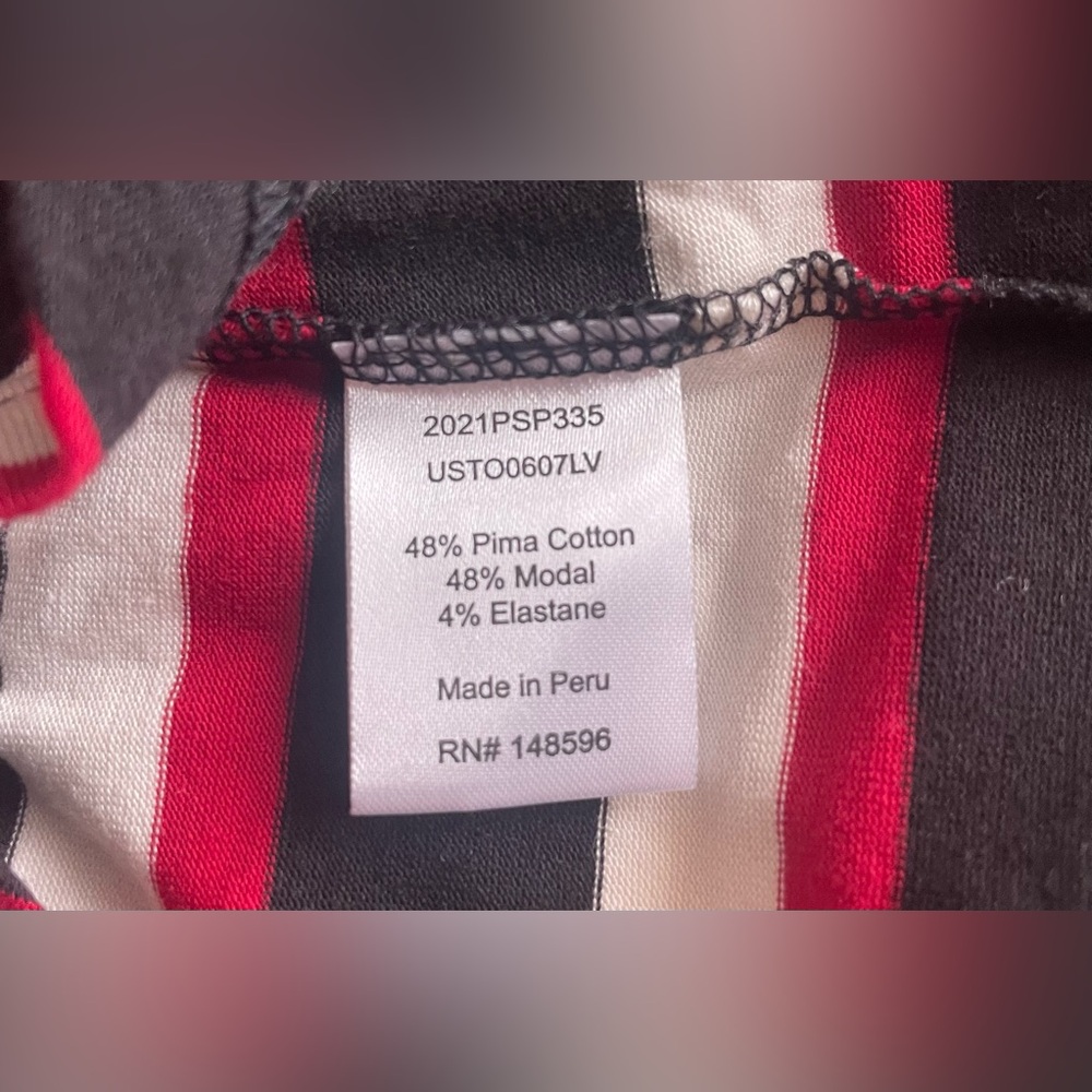 New Universal Standard Black Red White Striped V Neck Long Sleeve Tee Rex 4XS - Picture 7 of 10